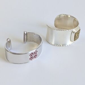 Set/ 2 Rustic Cuff Open Cuff Bracelets Silver Tone Mixed Metal